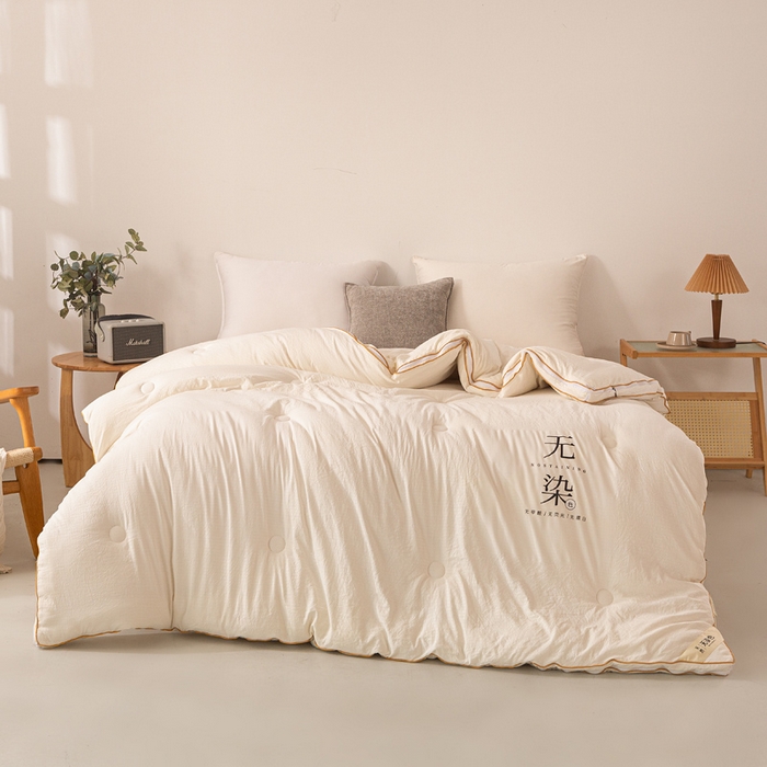 91家纺网 家纺一手货源 找家纺 棉森家纺 2025新款亲肤舒适华夫格大豆子母被被子被芯 米白