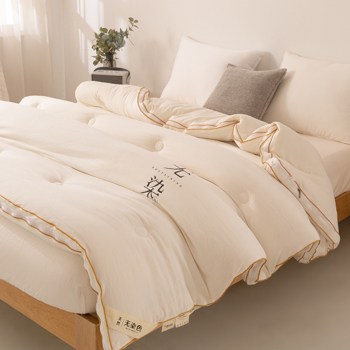 91家纺网 家纺一手货源 找家纺 棉森家纺 2025新款亲肤舒适华夫格大豆子母被被子被芯 米白