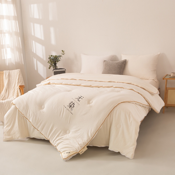 91家纺网 家纺一手货源 找家纺 棉森家纺 2025新款亲肤舒适华夫格大豆子母被被子被芯 米白