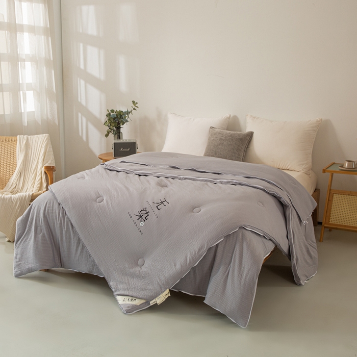 91家纺网 家纺一手货源 找家纺 棉森家纺 2025新款亲肤舒适华夫格大豆子母被被子被芯 灰色