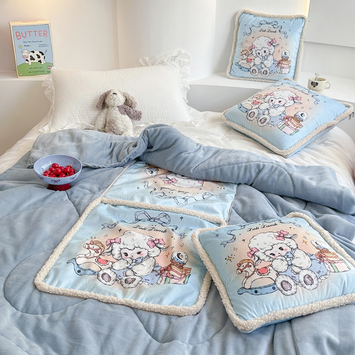 91家纺网 家纺一手货源 找家纺 （总）番茄+ 2025新款羊羔毛花边绒抱枕被