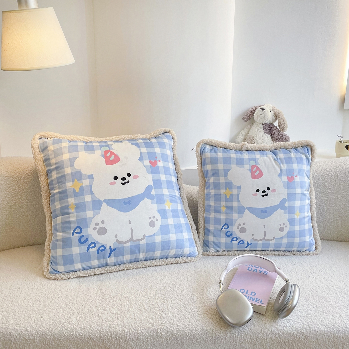 91家纺网 家纺一手货源 找家纺 番茄+ 2025新款羊羔毛花边绒抱枕被 快乐狗