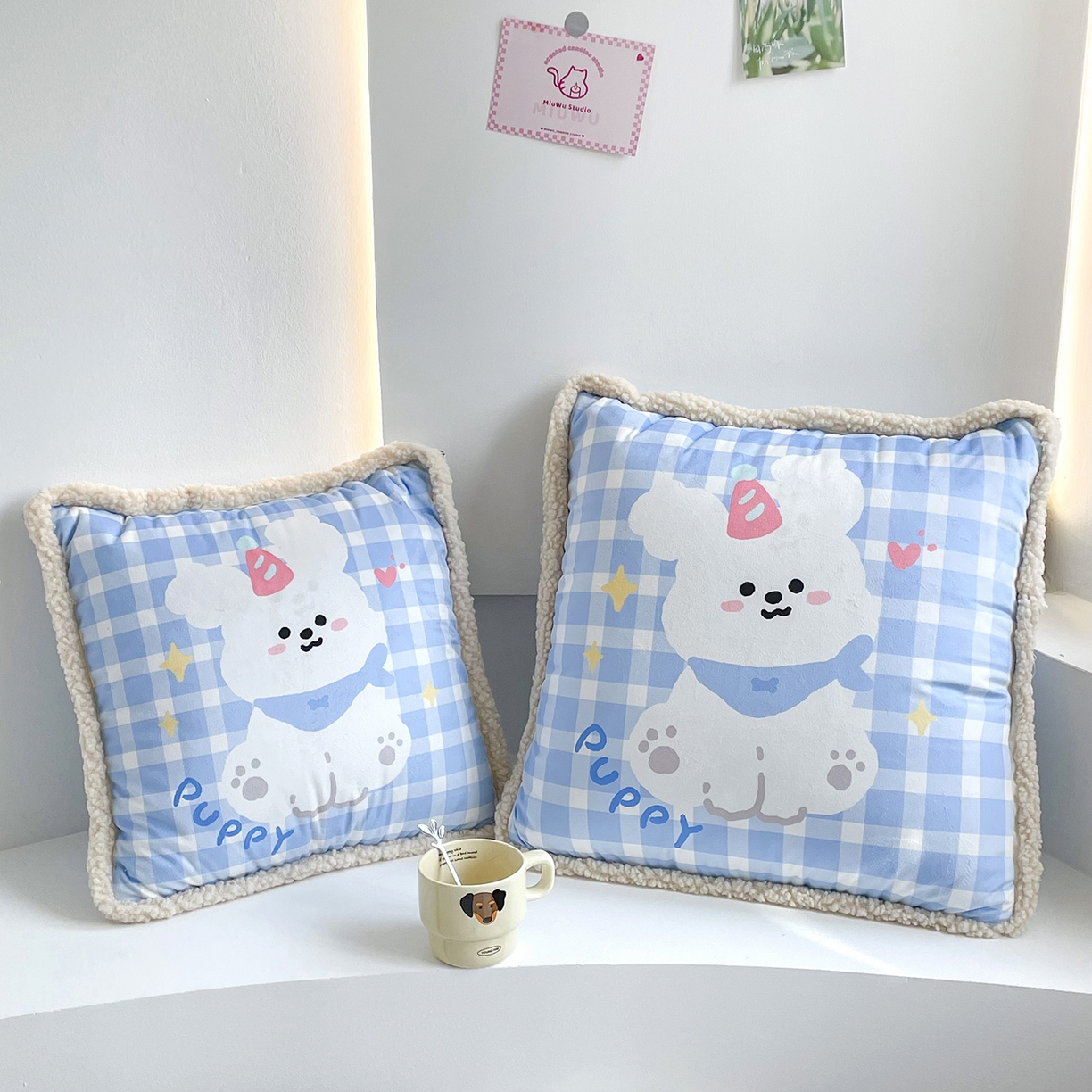 91家纺网 家纺一手货源 找家纺 番茄+ 2025新款羊羔毛花边绒抱枕被 快乐狗