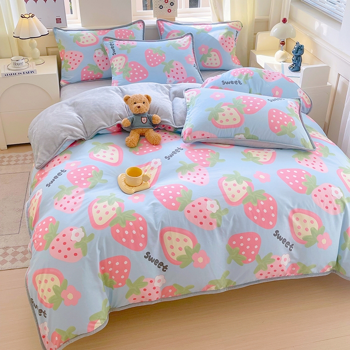 91家纺网 家纺一手货源 找家纺 （总）2024新款加厚棉加绒被套单件A版全棉B版230克法莱绒被套直播