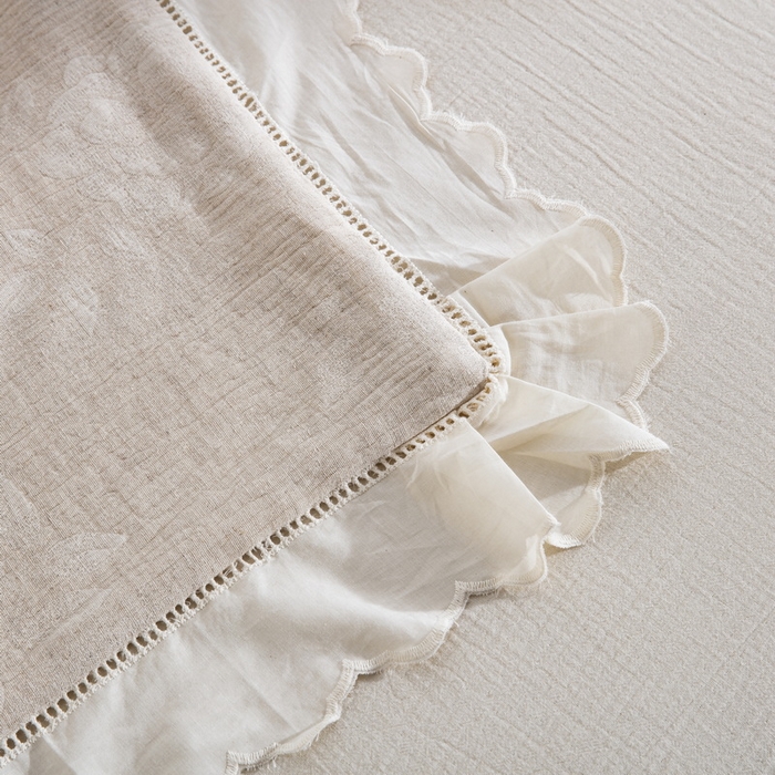 91家纺网 家纺一手货源 找家纺 鲁爱 2025新款棉麻花边绣花款四件套   浣溪沙-红