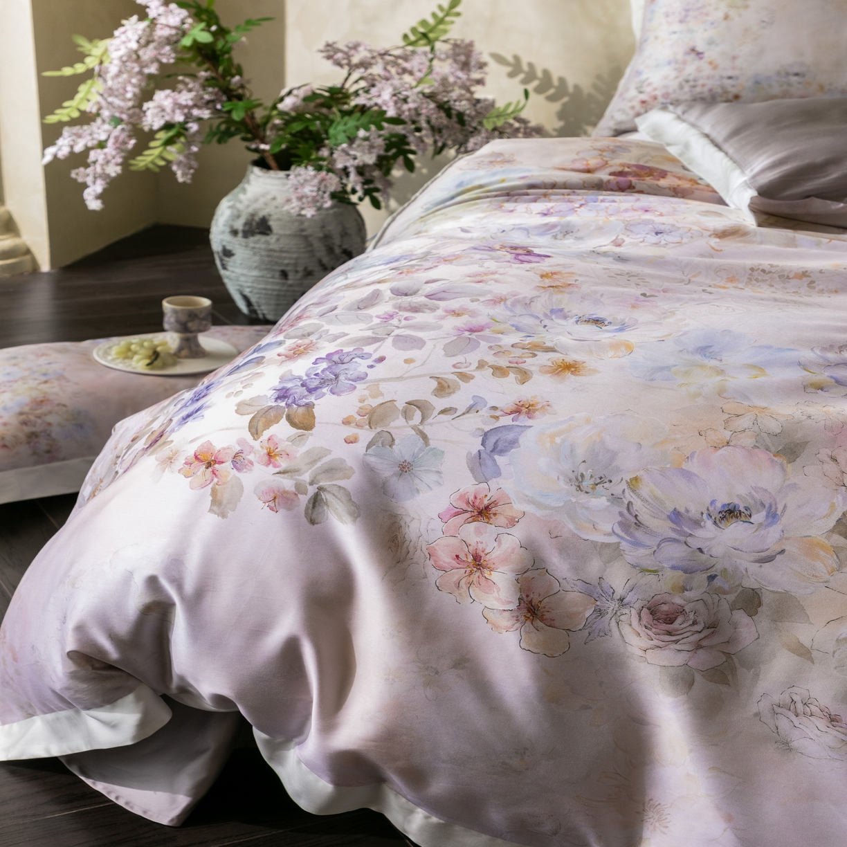 91家纺网 家纺一手货源 找家纺 （总）云胡 2025新款A类100%长绒棉纯棉数码印花四件套-瑞柠