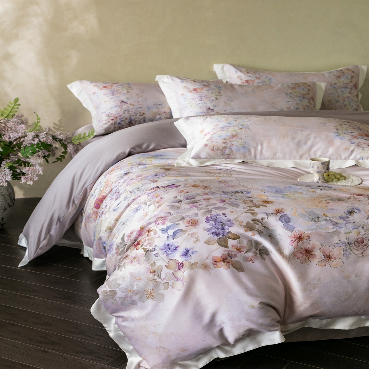 91家纺网 家纺一手货源 找家纺 （总）云胡 2025新款A类100%长绒棉纯棉数码印花四件套-瑞柠