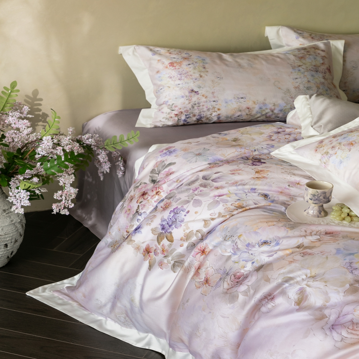 91家纺网 家纺一手货源 找家纺 （总）云胡 2025新款A类100%长绒棉纯棉数码印花四件套-瑞柠