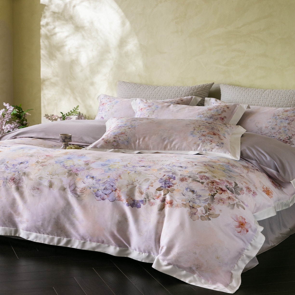 91家纺网 家纺一手货源 找家纺 （总）云胡 2025新款A类100%长绒棉纯棉数码印花四件套-瑞柠