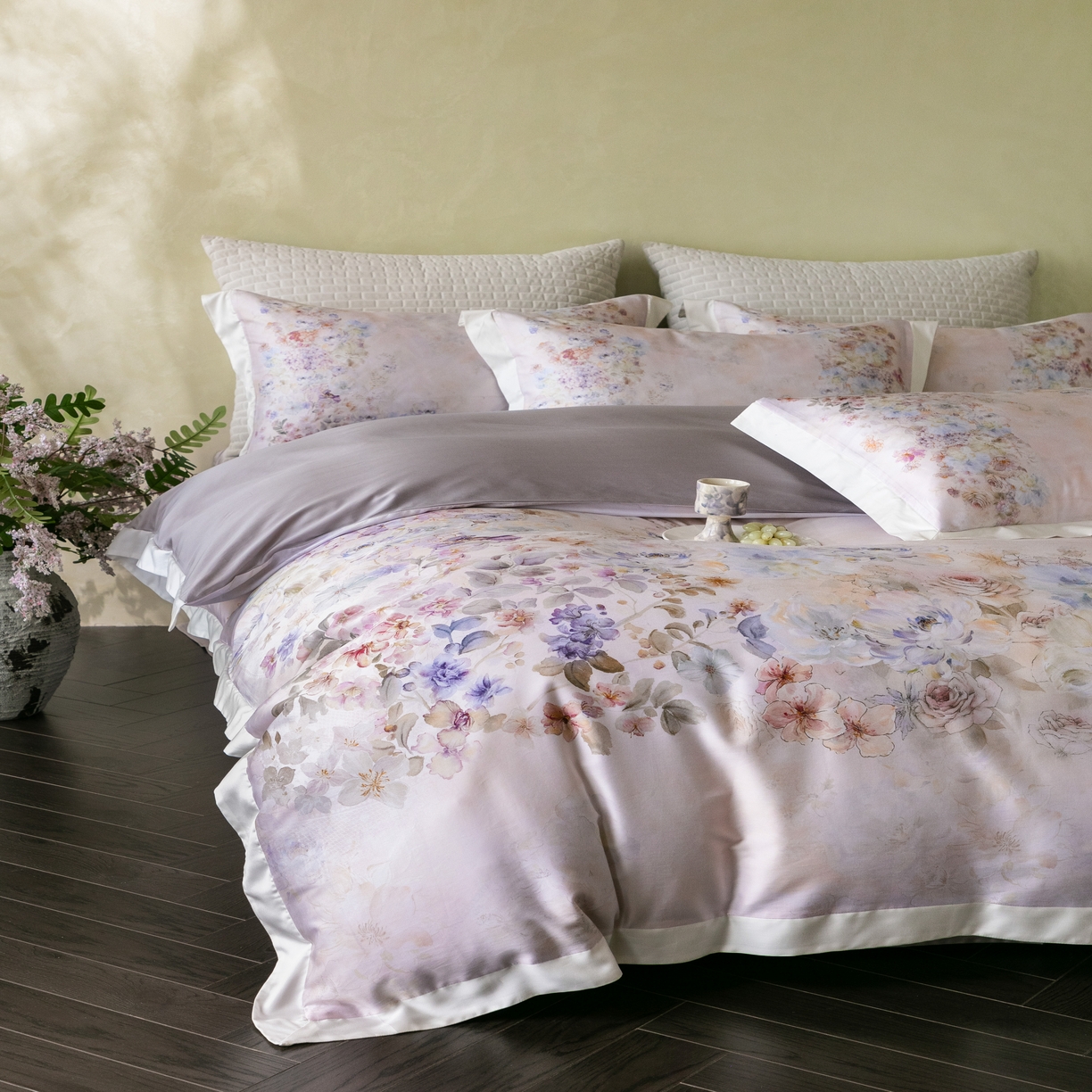 91家纺网 家纺一手货源 找家纺 （总）云胡 2025新款A类100%长绒棉纯棉数码印花四件套-瑞柠