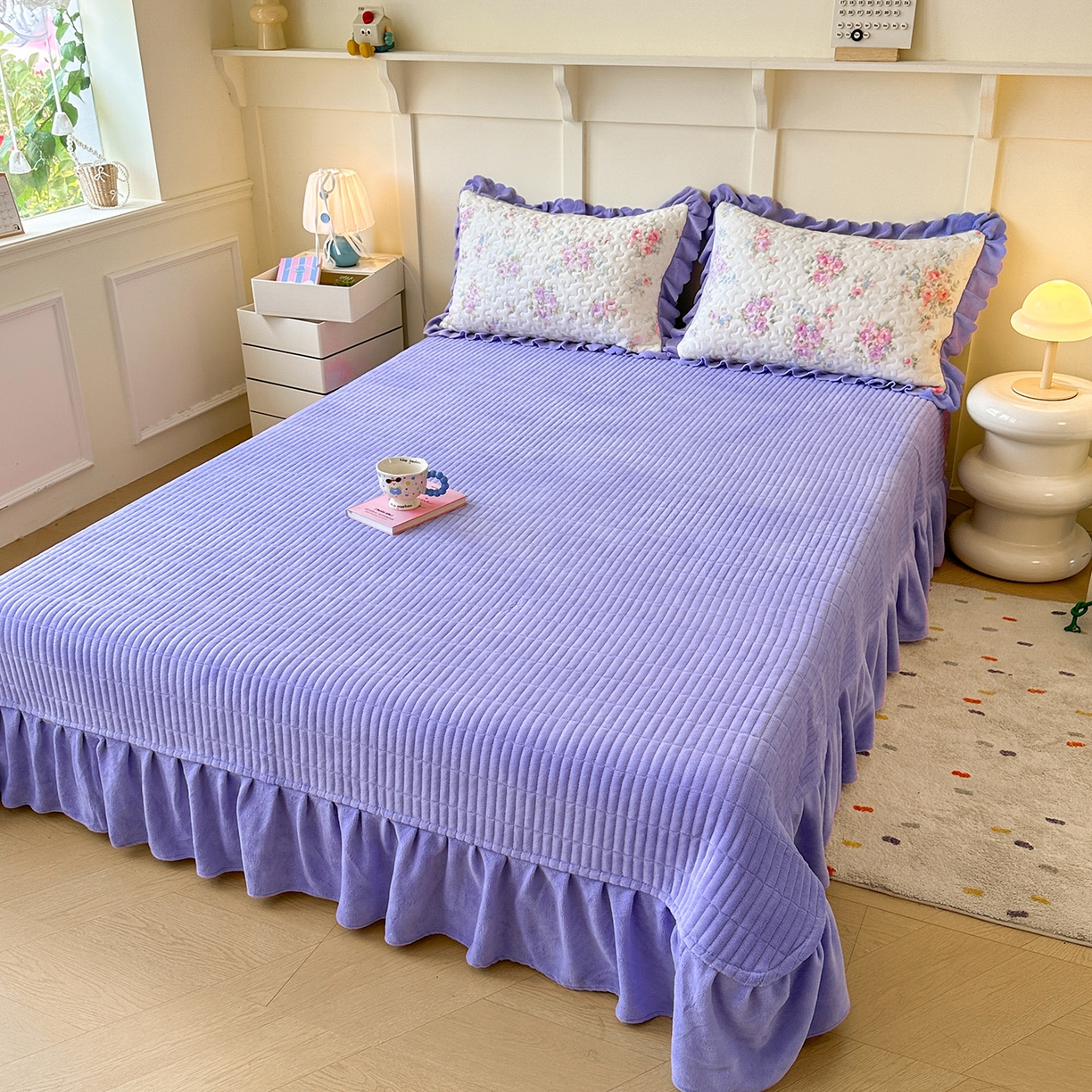 91家纺网 家纺一手货源 找家纺 珍爱家纺 2025新款高克重牛奶绒加厚保暖印花床盖四件套热款 繁花似锦