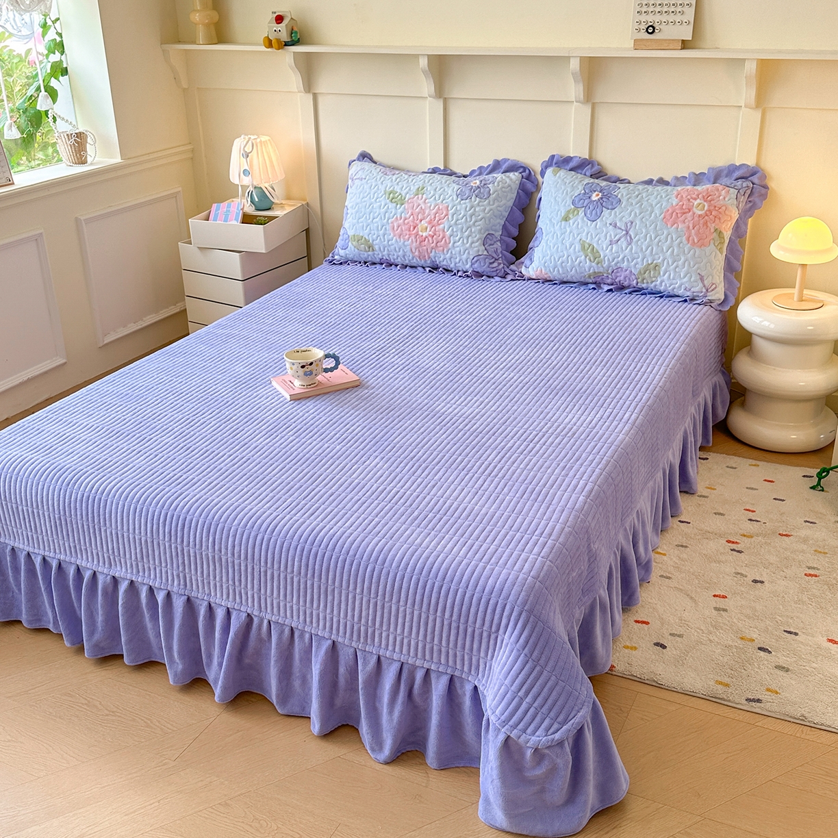 91家纺网 家纺一手货源 找家纺 珍爱家纺 2025新款高克重牛奶绒加厚保暖印花床盖四件套热款 梦境花开