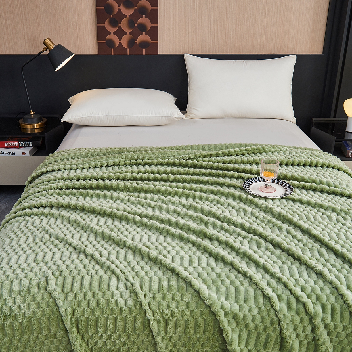 91家纺网 家纺一手货源 找家纺 枋梢家纺 2025新款福禄抽条法兰绒牛奶绒高克重毯空调小毯子毛毯盖毯 福禄抽条毛毯-浅绿