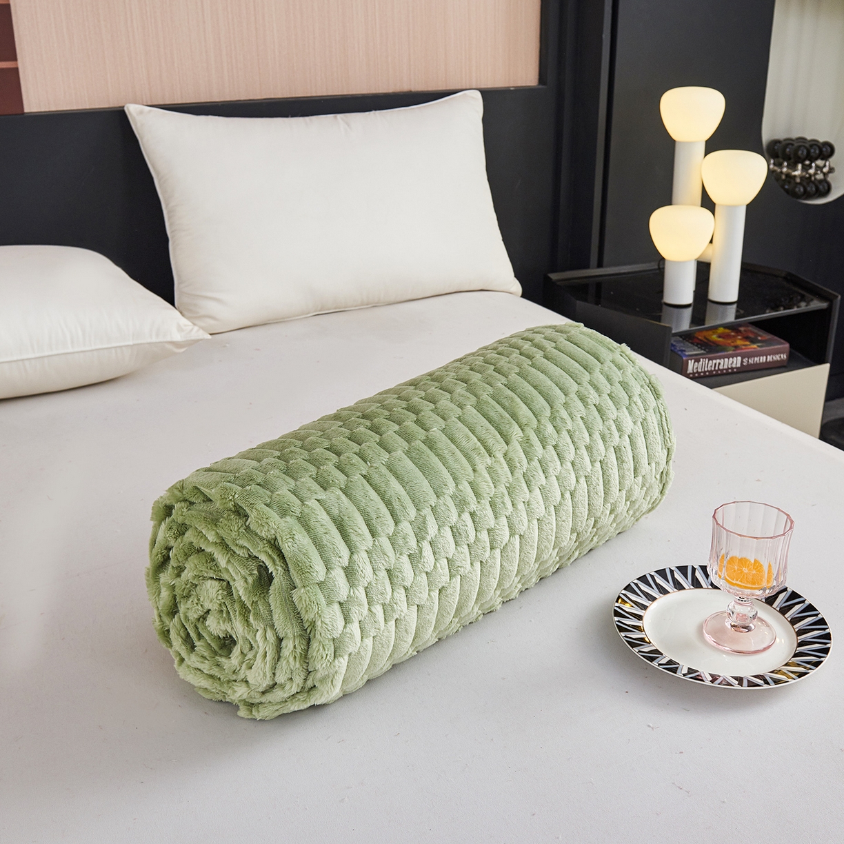 91家纺网 家纺一手货源 找家纺 枋梢家纺 2025新款福禄抽条法兰绒牛奶绒高克重毯空调小毯子毛毯盖毯 福禄抽条毛毯-浅绿