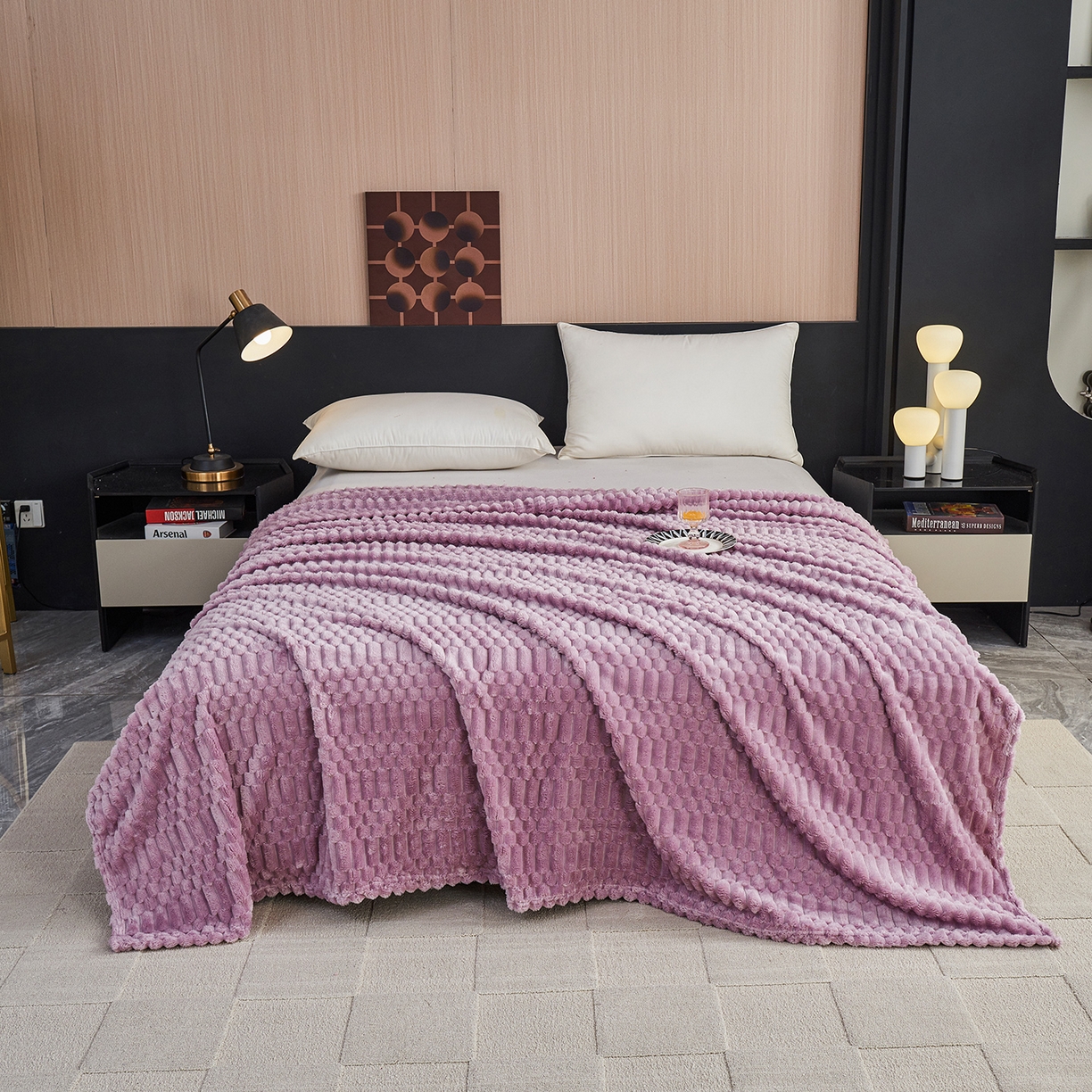 91家纺网 家纺一手货源 找家纺 枋梢家纺 2025新款福禄抽条法兰绒牛奶绒高克重毯空调小毯子毛毯盖毯 福禄抽条毛毯-浅紫