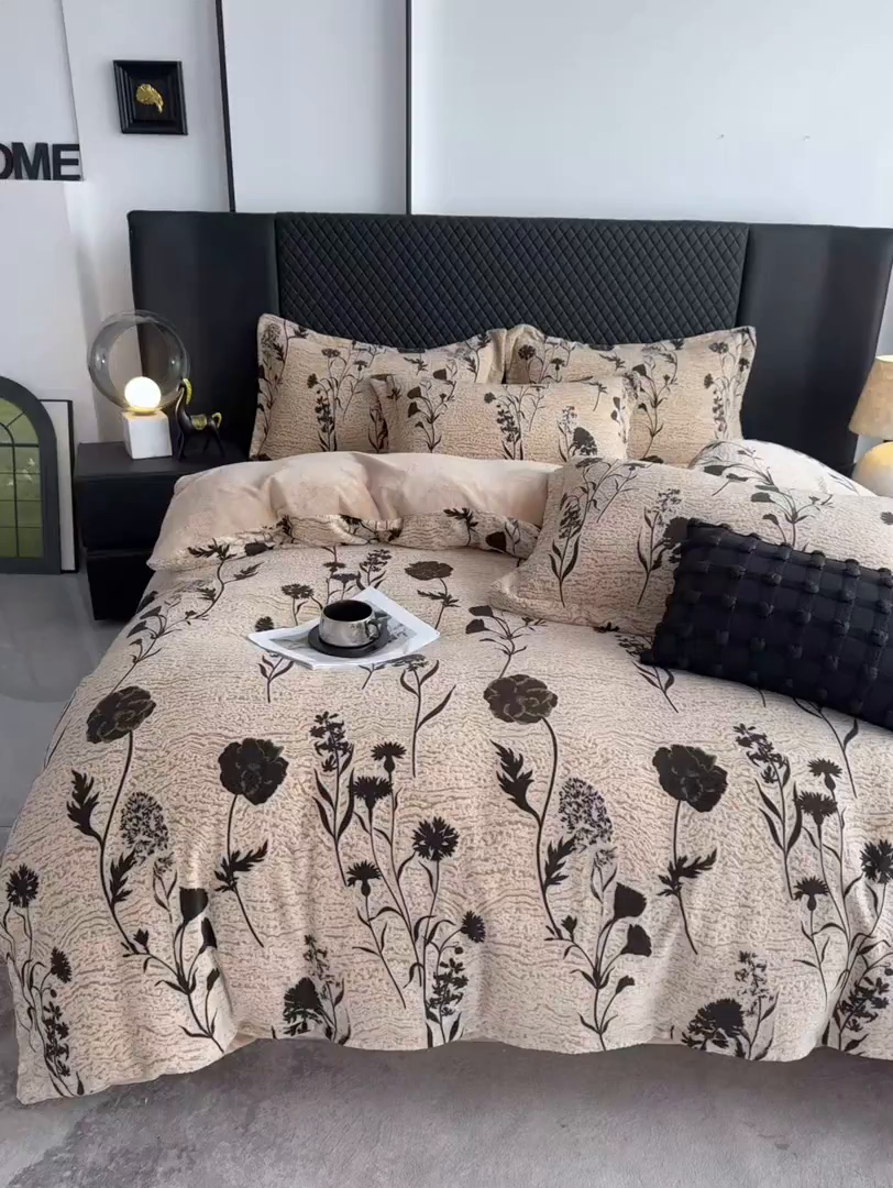 91家纺网 家纺一手货源 找家纺 （总）金昱纺 2025新款高克重牛奶绒立体烂花四件套