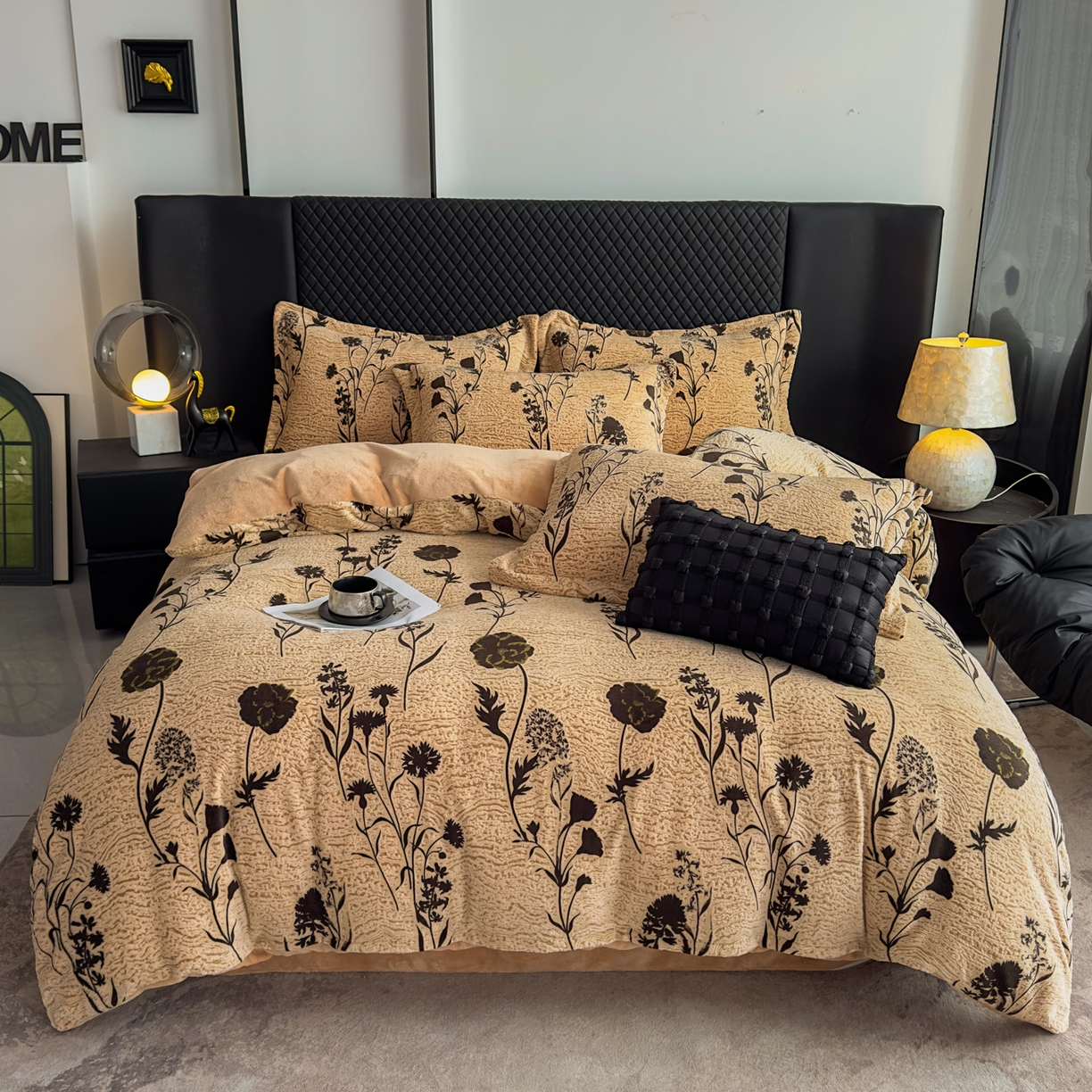 金昱纺 2025新款高克重牛奶绒立体烂花四件套 花恋-米咖