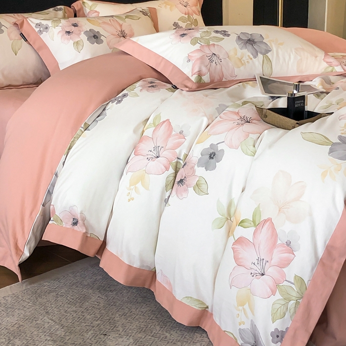 91家纺网 家纺一手货源 找家纺 薏思家纺 2025新款全棉斜纹加厚数码印花-宽边磨毛系列 暖樱粉