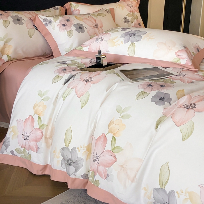 91家纺网 家纺一手货源 找家纺 薏思家纺 2025新款全棉斜纹加厚数码印花-宽边磨毛系列 暖樱粉