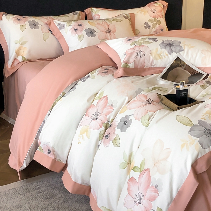 91家纺网 家纺一手货源 找家纺 薏思家纺 2025新款全棉斜纹加厚数码印花-宽边磨毛系列 暖樱粉