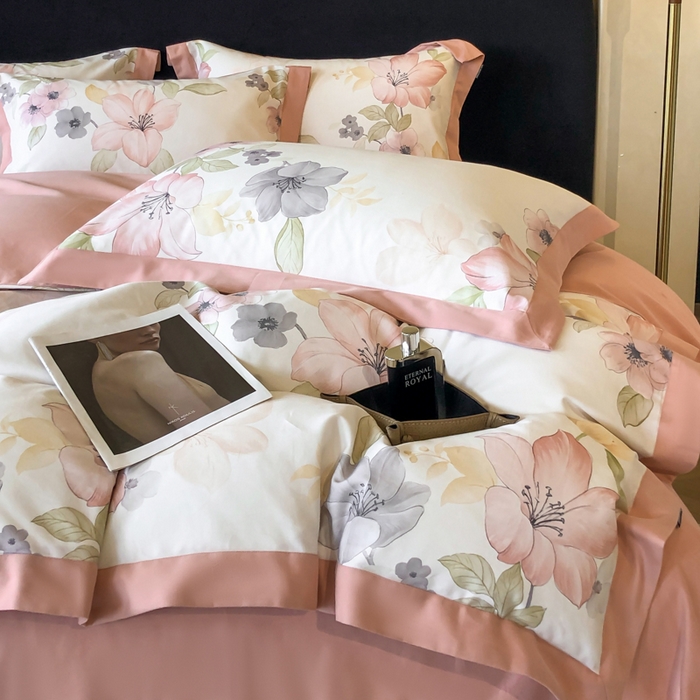 91家纺网 家纺一手货源 找家纺 薏思家纺 2025新款全棉斜纹加厚数码印花-宽边磨毛系列 暖樱粉