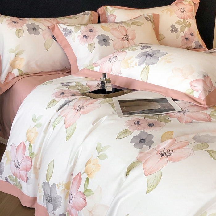 91家纺网 家纺一手货源 找家纺 薏思家纺 2025新款全棉斜纹加厚数码印花-宽边磨毛系列 暖樱粉