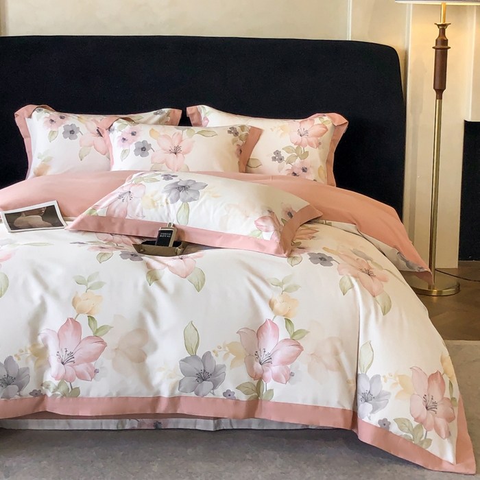 91家纺网 家纺一手货源 找家纺 薏思家纺 2025新款全棉斜纹加厚数码印花-宽边磨毛系列 暖樱粉