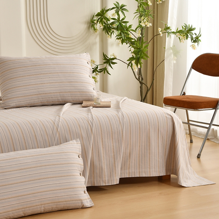 91家纺网 家纺一手货源 找家纺 织雅漫 2025新款高端帛丝系列全棉纯棉细纱老粗布床单 素律-黄