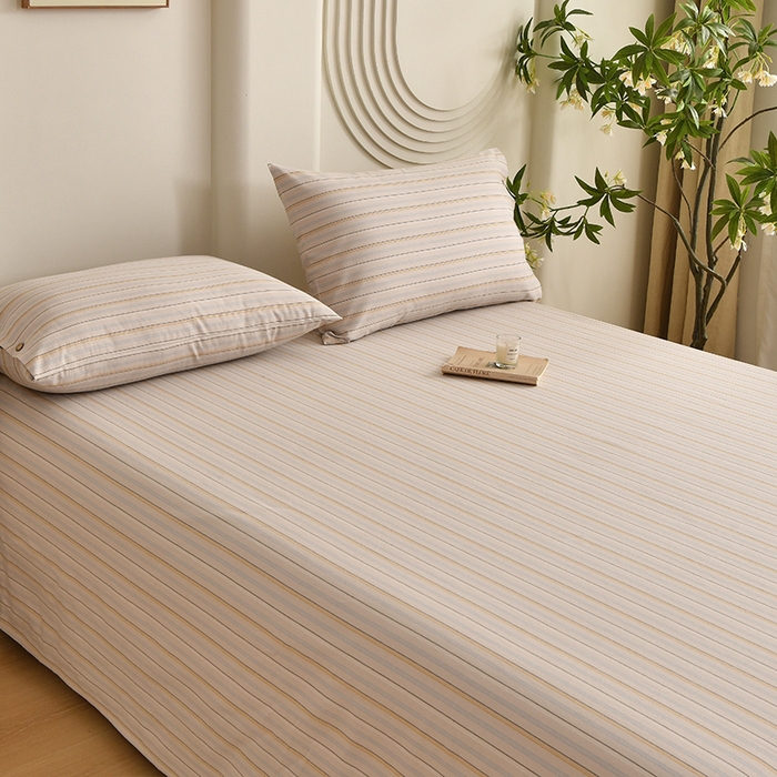 91家纺网 家纺一手货源 找家纺 织雅漫 2025新款高端帛丝系列全棉纯棉细纱老粗布床单 素律-黄