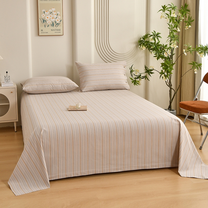 91家纺网 家纺一手货源 找家纺 织雅漫 2025新款高端帛丝系列全棉纯棉细纱老粗布床单 素律-黄