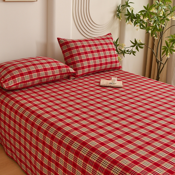 91家纺网 家纺一手货源 找家纺 织雅漫 2025新款高端帛丝系列全棉纯棉细纱老粗布床单 铂丝-红