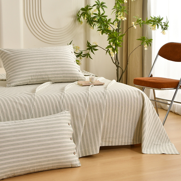 91家纺网 家纺一手货源 找家纺 织雅漫 2025新款高端帛丝系列全棉纯棉细纱老粗布床单 素律-绿