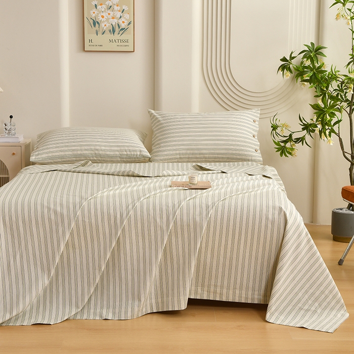 91家纺网 家纺一手货源 找家纺 织雅漫 2025新款高端帛丝系列全棉纯棉细纱老粗布床单 素律-绿