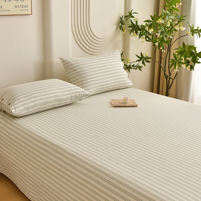 91家纺网 家纺一手货源 找家纺 织雅漫 2025新款高端帛丝系列全棉纯棉细纱老粗布床单 素律-绿