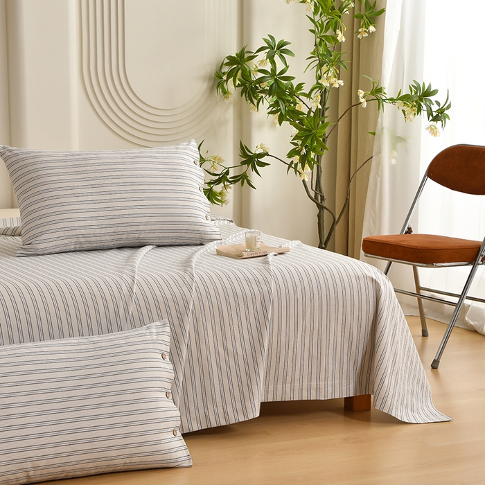 91家纺网 家纺一手货源 找家纺 织雅漫 2025新款高端帛丝系列全棉纯棉细纱老粗布床单 素律-蓝