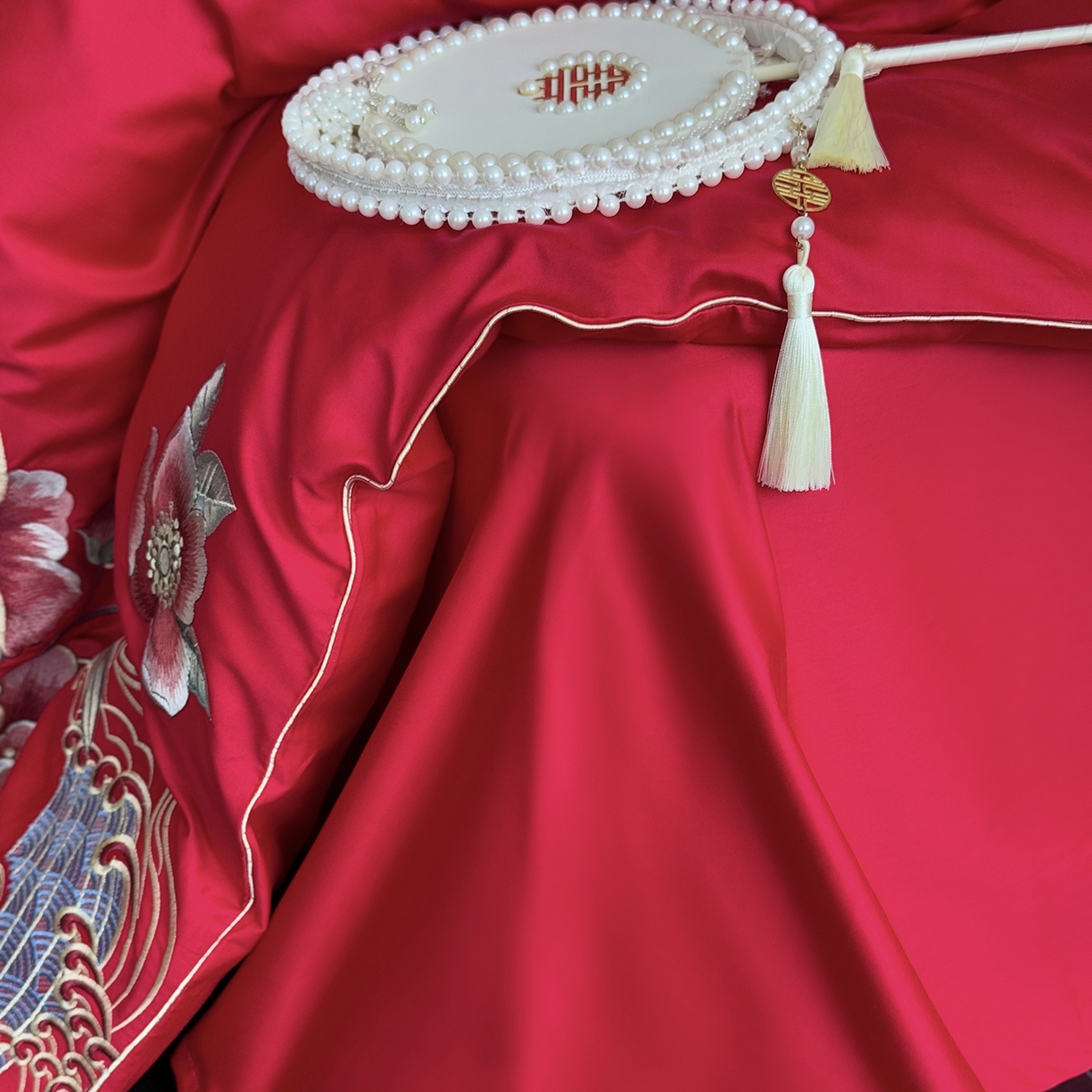 91家纺网 家纺一手货源 找家纺 （总）江涞 2025新款长绒棉刺绣四件套-繁花纳喜