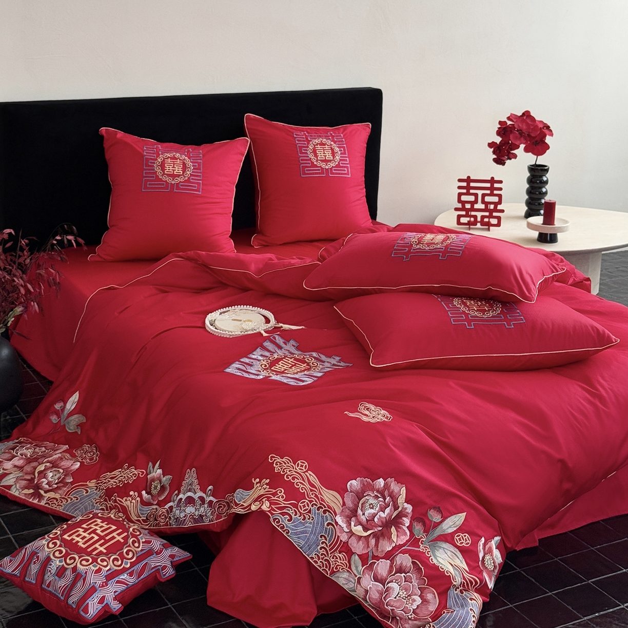 91家纺网 家纺一手货源 找家纺 （总）江涞 2025新款长绒棉刺绣四件套-繁花纳喜