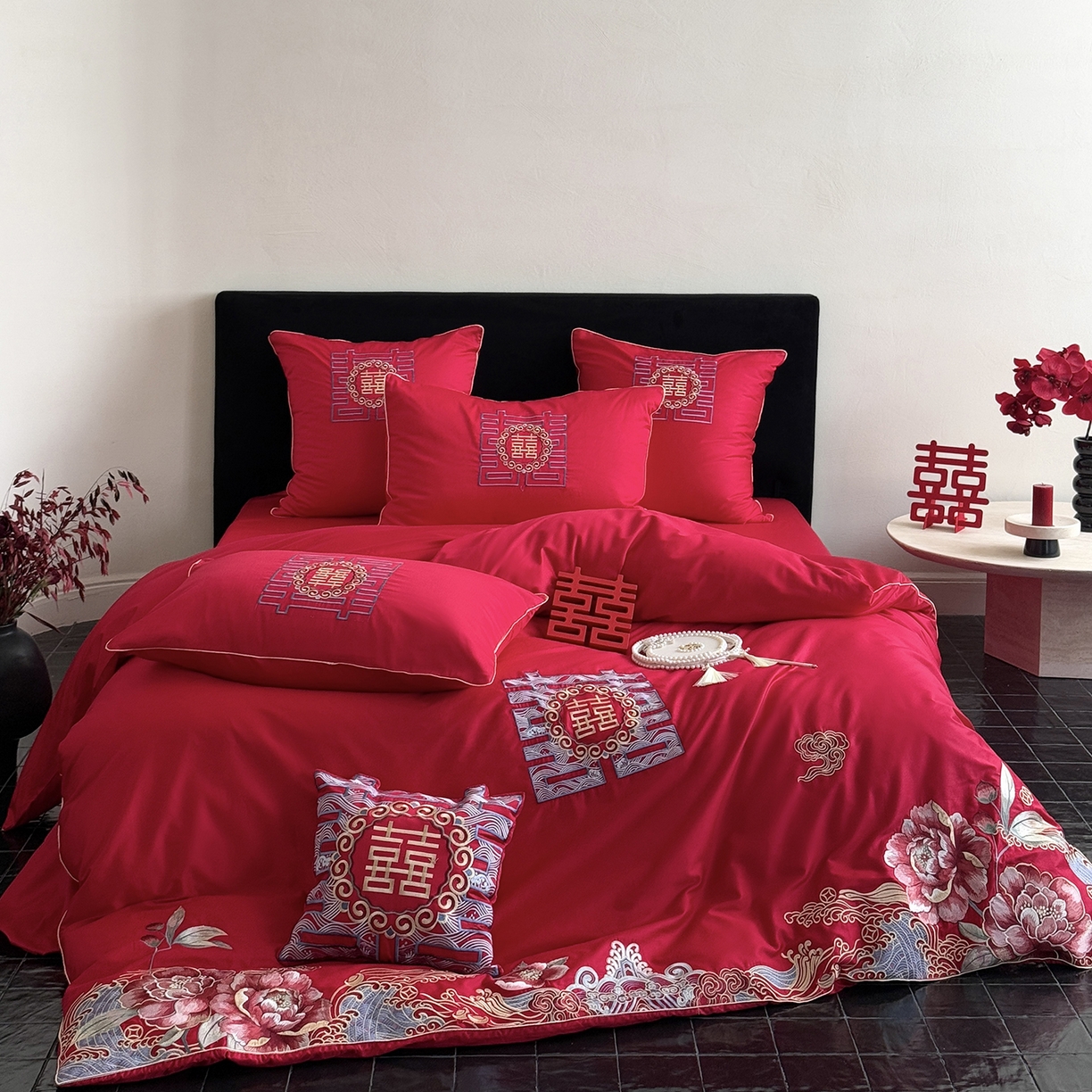 91家纺网 家纺一手货源 找家纺 （总）江涞 2025新款长绒棉刺绣四件套-繁花纳喜