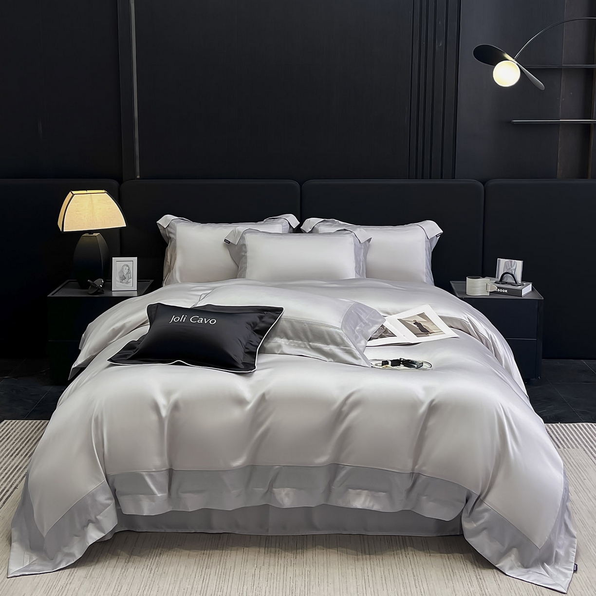 91家纺网 家纺一手货源 找家纺 2025轻奢风A类贡缎长绒棉四件套纯棉全棉重工刺绣被套床单高端拼接床上用品 馥雅-杏子灰