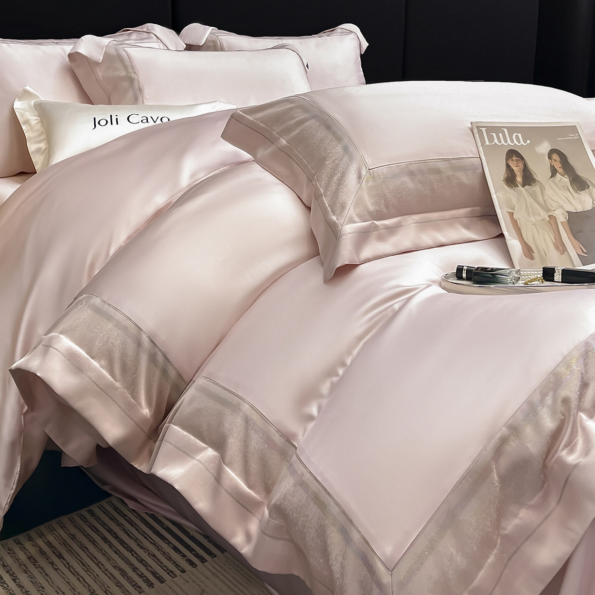 91家纺网 家纺一手货源 找家纺 （总）2025轻奢风A类贡缎长绒棉四件套纯棉全棉重工刺绣被套床单高端拼接床上用品