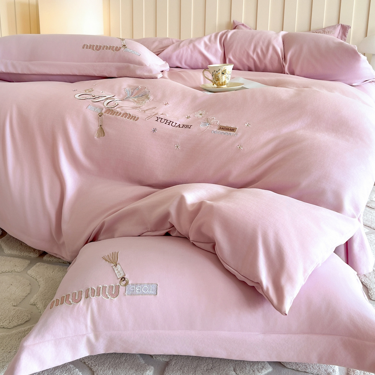 91家纺网 家纺一手货源 找家纺 （总）文黛家居 2025新款高克重水洗棉绣花四件套系列