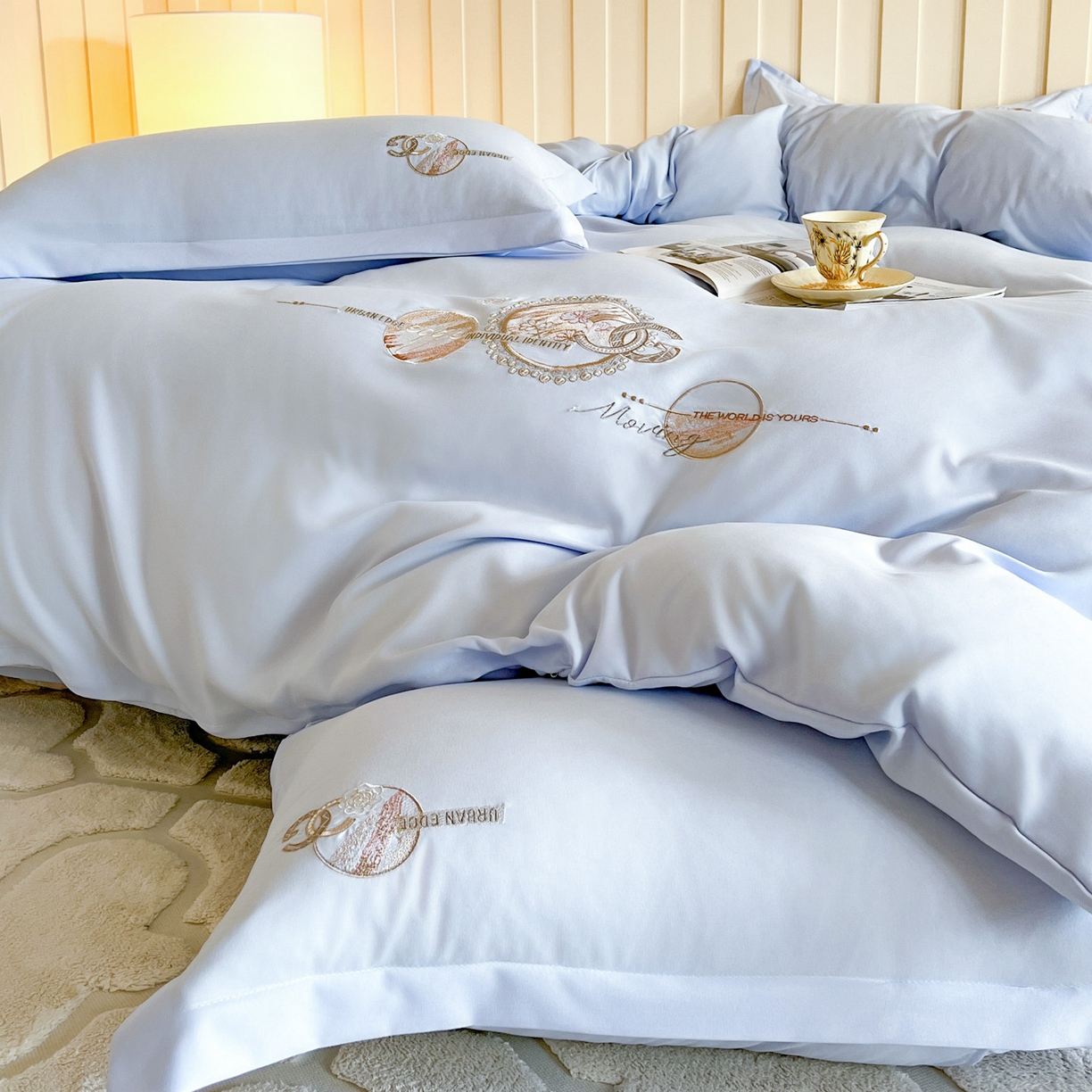 91家纺网 家纺一手货源 找家纺 （总）文黛家居 2025新款高克重水洗棉绣花四件套系列