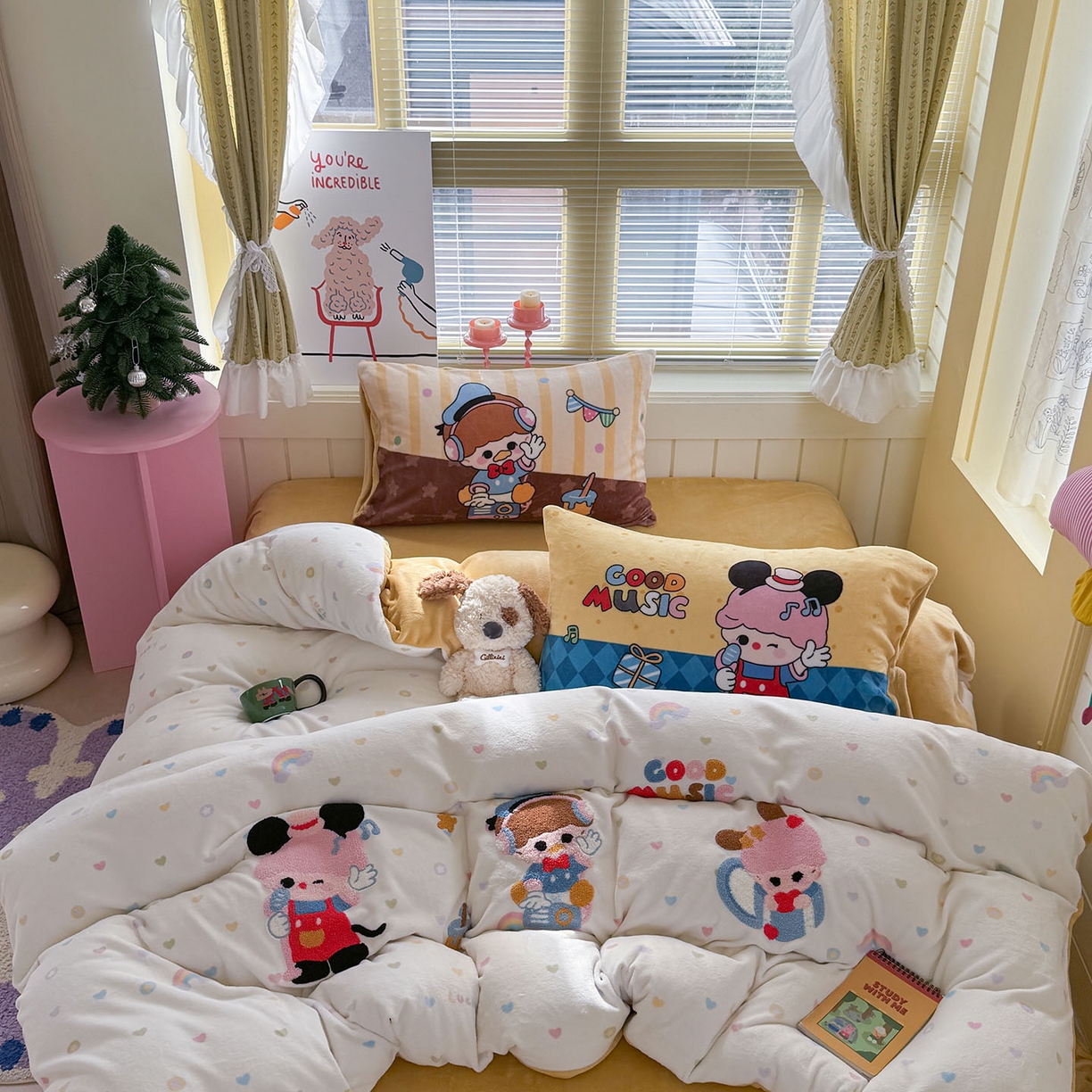 柚子YOUTH 2025新款加厚牛奶绒卡通毛巾绣四件套-卡通三小只 卡通三小只-歌唱家