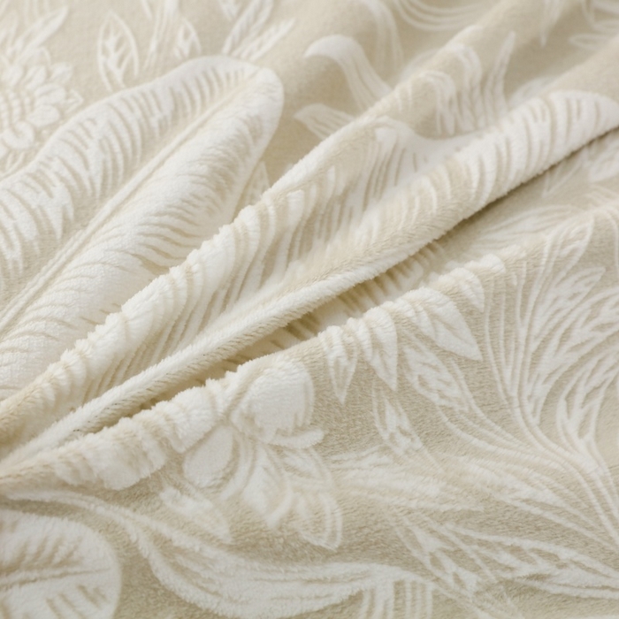 91家纺网 家纺一手货源 找家纺 三悦四季 2025新款冬季雕花牛奶绒加厚保暖四件套复古风轻奢烂花床单被套床上用品 一叶倾城-浅咖