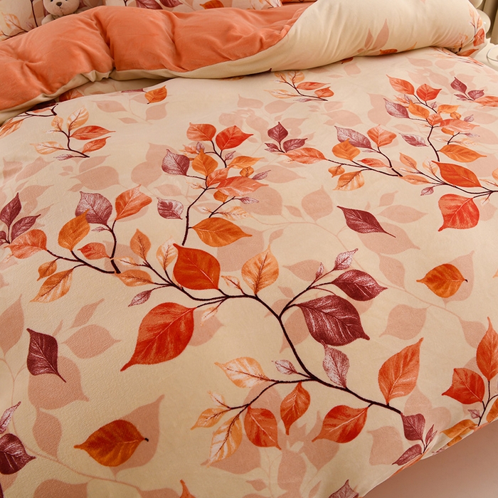 91家纺网 家纺一手货源 找家纺 三悦四季 2025新款A类牛奶绒印花四件套 秋之叶语