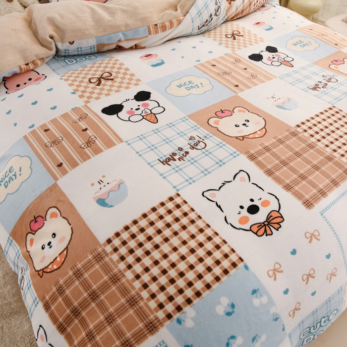 91家纺网 家纺一手货源 找家纺 三悦四季 2025新款A类牛奶绒印花四件套 萌宠小窝