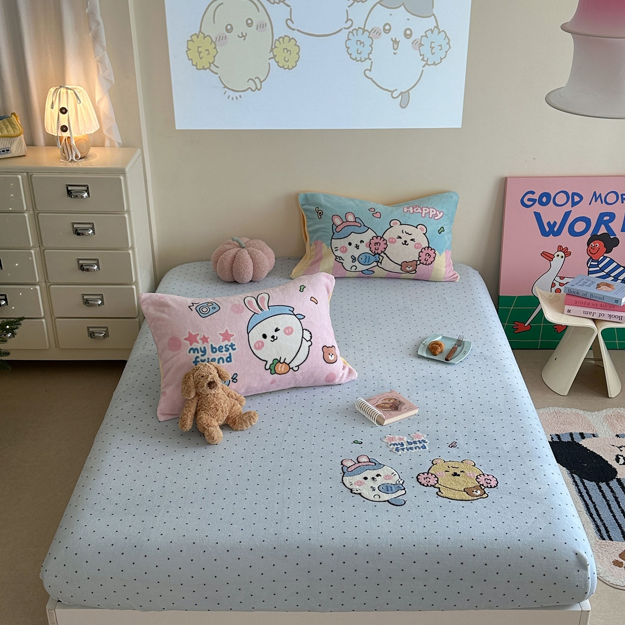 91家纺网 家纺一手货源 找家纺 （总）柚子YOUTH 2025新款加厚牛奶绒卡通毛巾绣床笠三件套