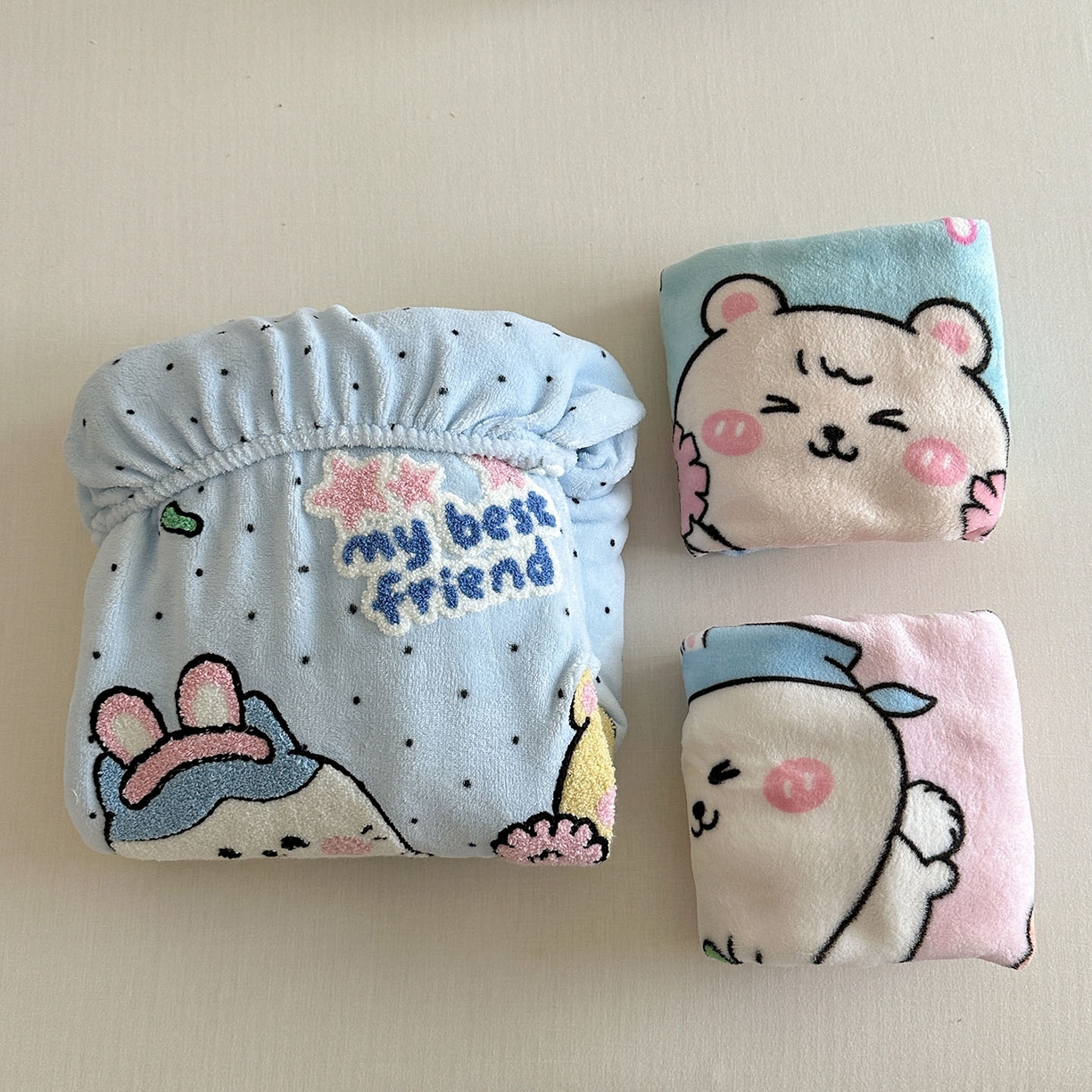 91家纺网 家纺一手货源 找家纺 （总）柚子YOUTH 2025新款加厚牛奶绒卡通毛巾绣床笠三件套