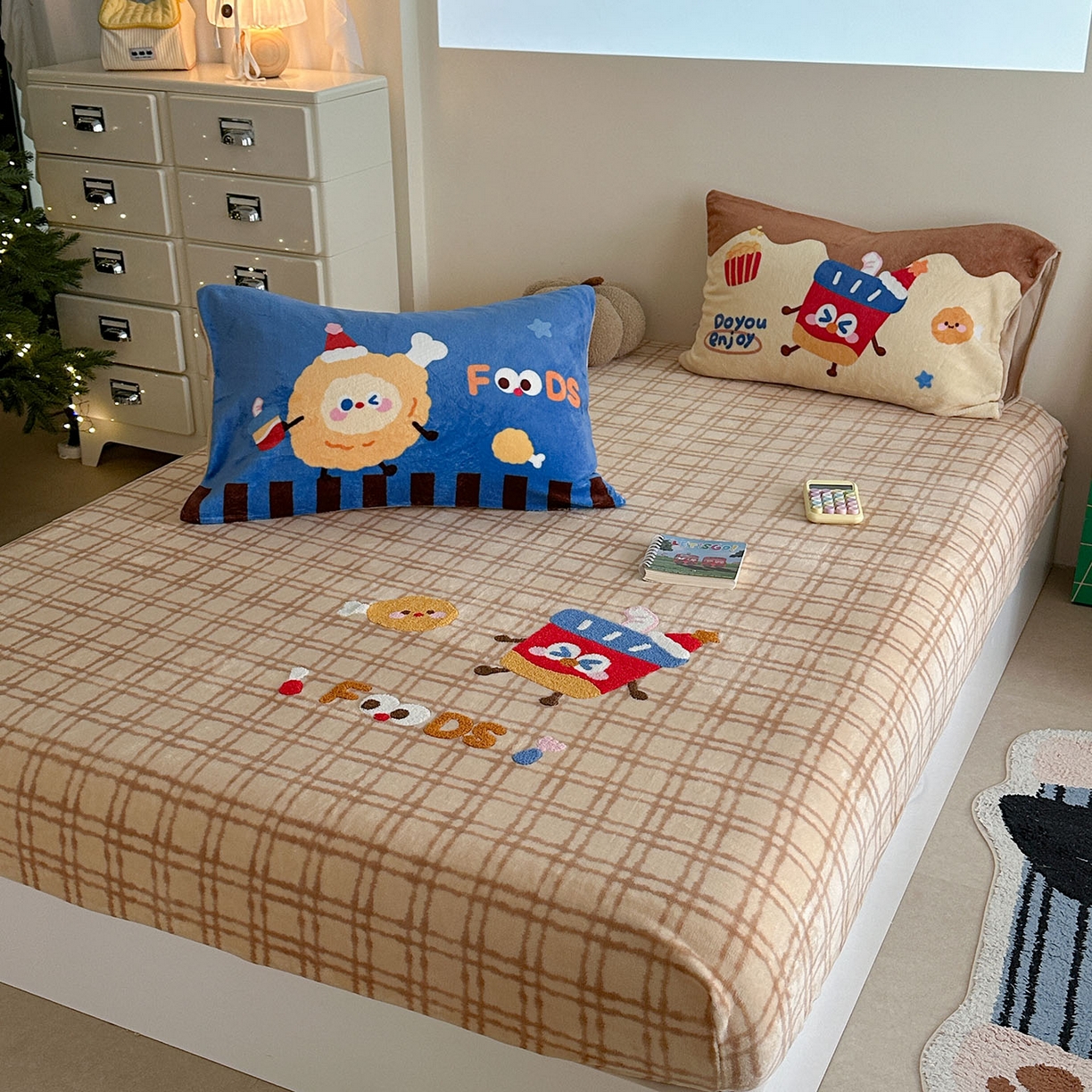 91家纺网 家纺一手货源 找家纺 （总）柚子YOUTH 2025新款加厚牛奶绒卡通毛巾绣床笠三件套