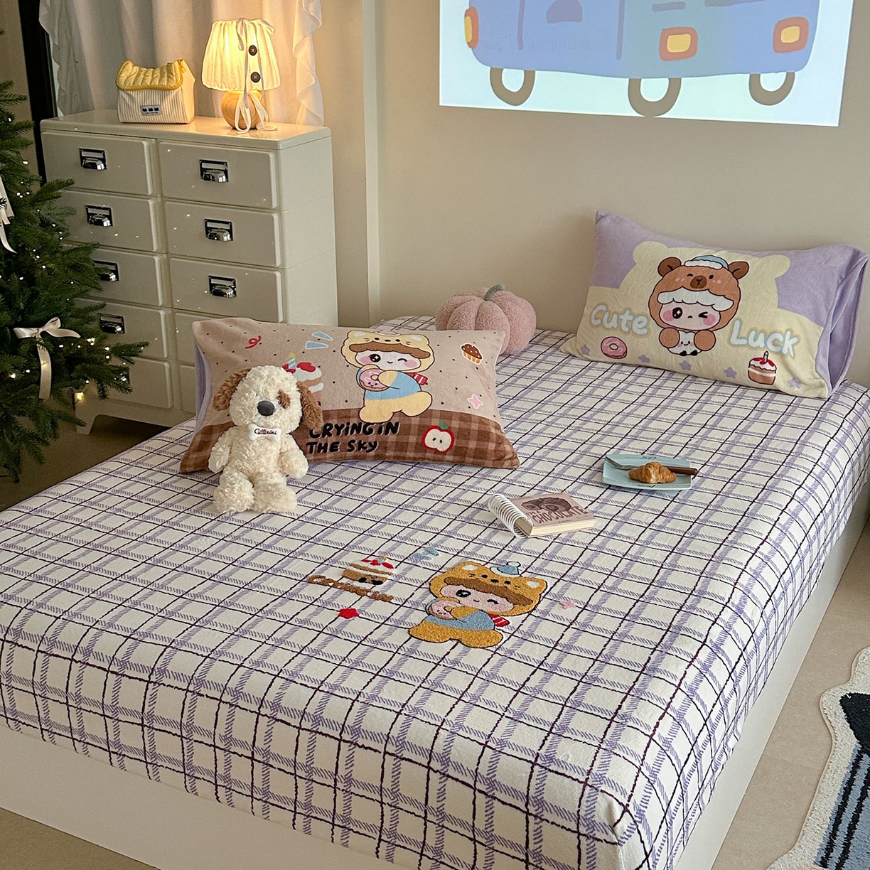 91家纺网 家纺一手货源 找家纺 （总）柚子YOUTH 2025新款加厚牛奶绒卡通毛巾绣床笠三件套